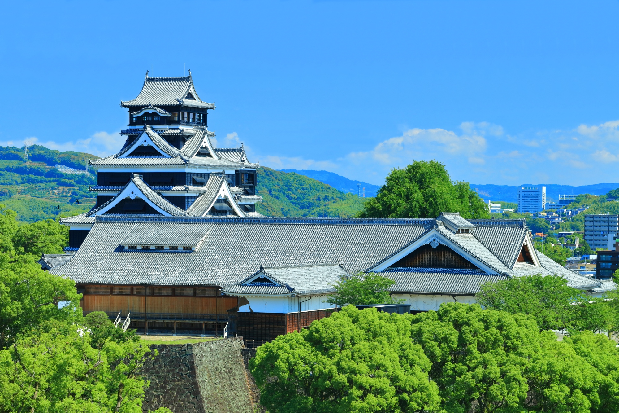 晴天の熊本城（天守閣と本丸御殿）