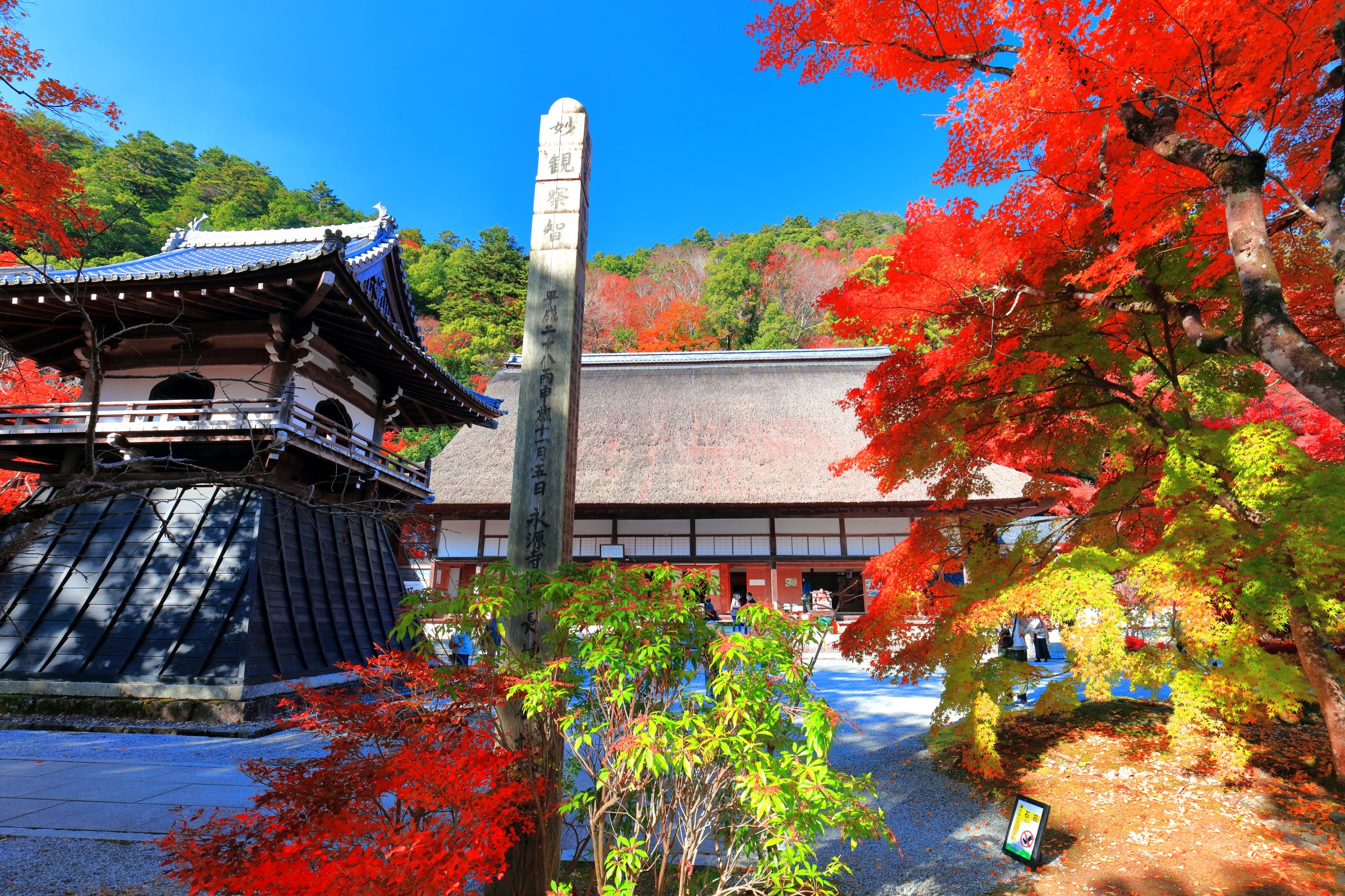 永源寺の鐘楼と本堂、寺号標